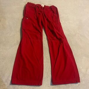 Koi Scrub Pants Women Red Cargo Style Stretch L Tall Drawstring Waist Flare Leg